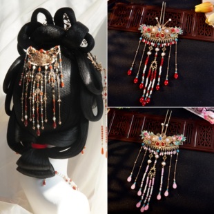 原创烧蓝明制唐风仿翠发叉国风手工发饰大发冠汉服头饰华丽后压