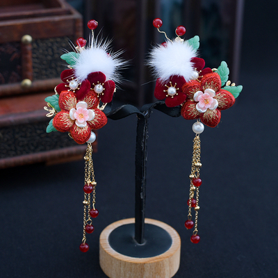 古风汉服头饰儿童新年红色蝴蝶结