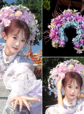 泉州簪花浔埔女头饰紫色成品民俗特色埔女簪花环发饰成人发箍饰品