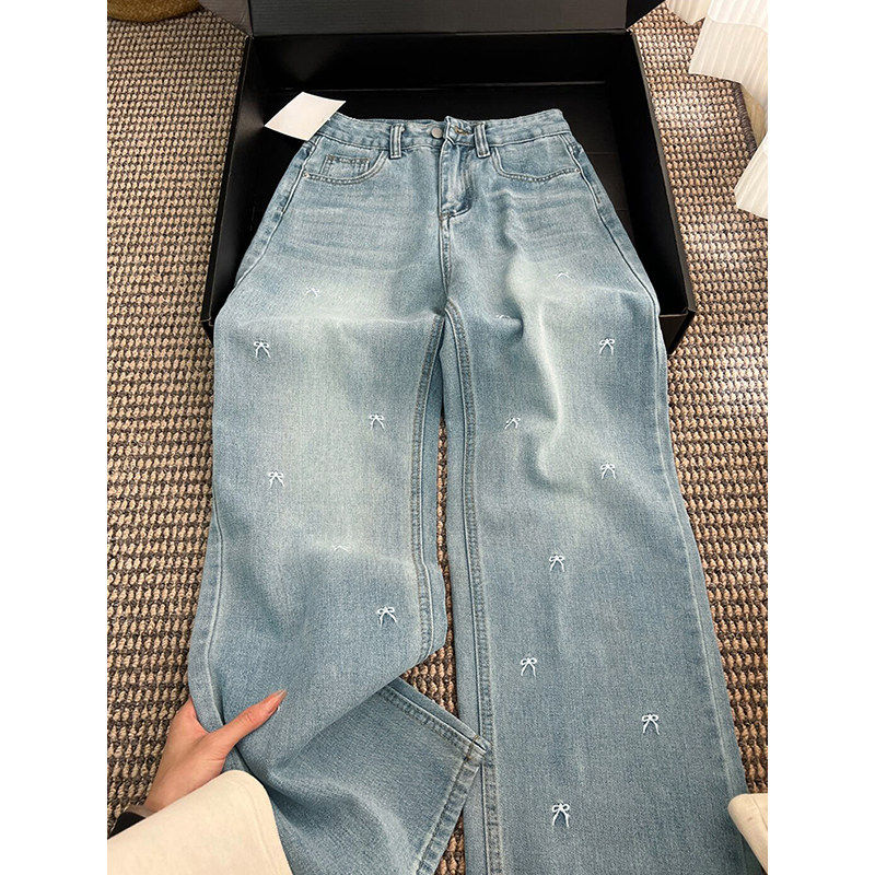 浅蓝色天丝牛仔裤女夏季薄款胖mm大尺码宽松显瘦梨型身材冰丝阔腿