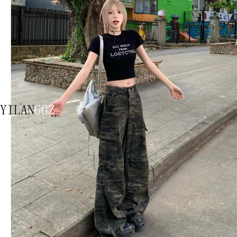 175高个子加长180超长美式迷彩微喇工装裤女2025新款高街爆款阔腿