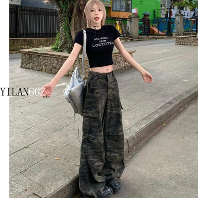 175高个子加长迷彩微喇工装裤女