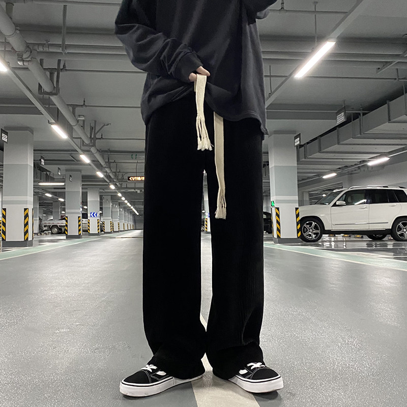 垂坠感灯芯绒裤子男秋冬季加厚原宿风阔腿拖地长裤嘻哈宽松休闲裤