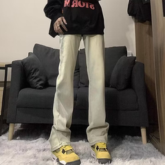 cleanfit水洗黄泥色牛仔裤加绒美式裤子男款显瘦高街直筒微喇长裤