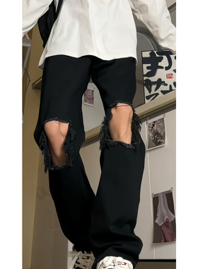 复古黑色美式显瘦破洞牛仔裤男夏季新款百搭潮流长裤休闲ins裤子