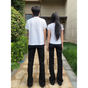 青少年柳叶弯刀牛仔裤子中腰耐磨微喇裤子潮黑色vibe直筒修身裤子