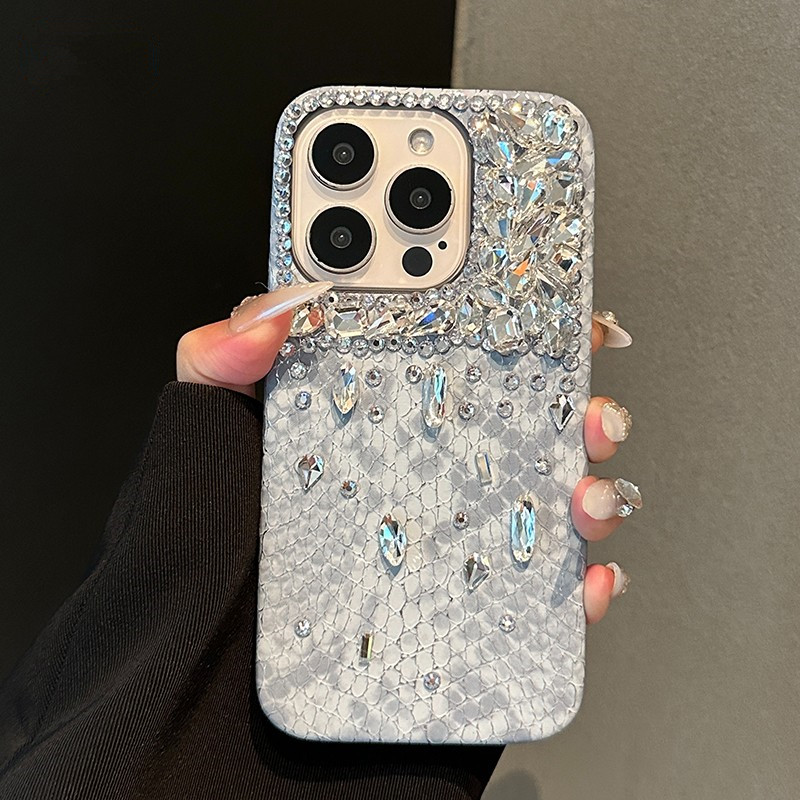 蛇皮纹镶钻适用苹果15promax手机壳iPhone16Pro高端气质16小众15新款高级女神14奢华高档13女款保护套12网红