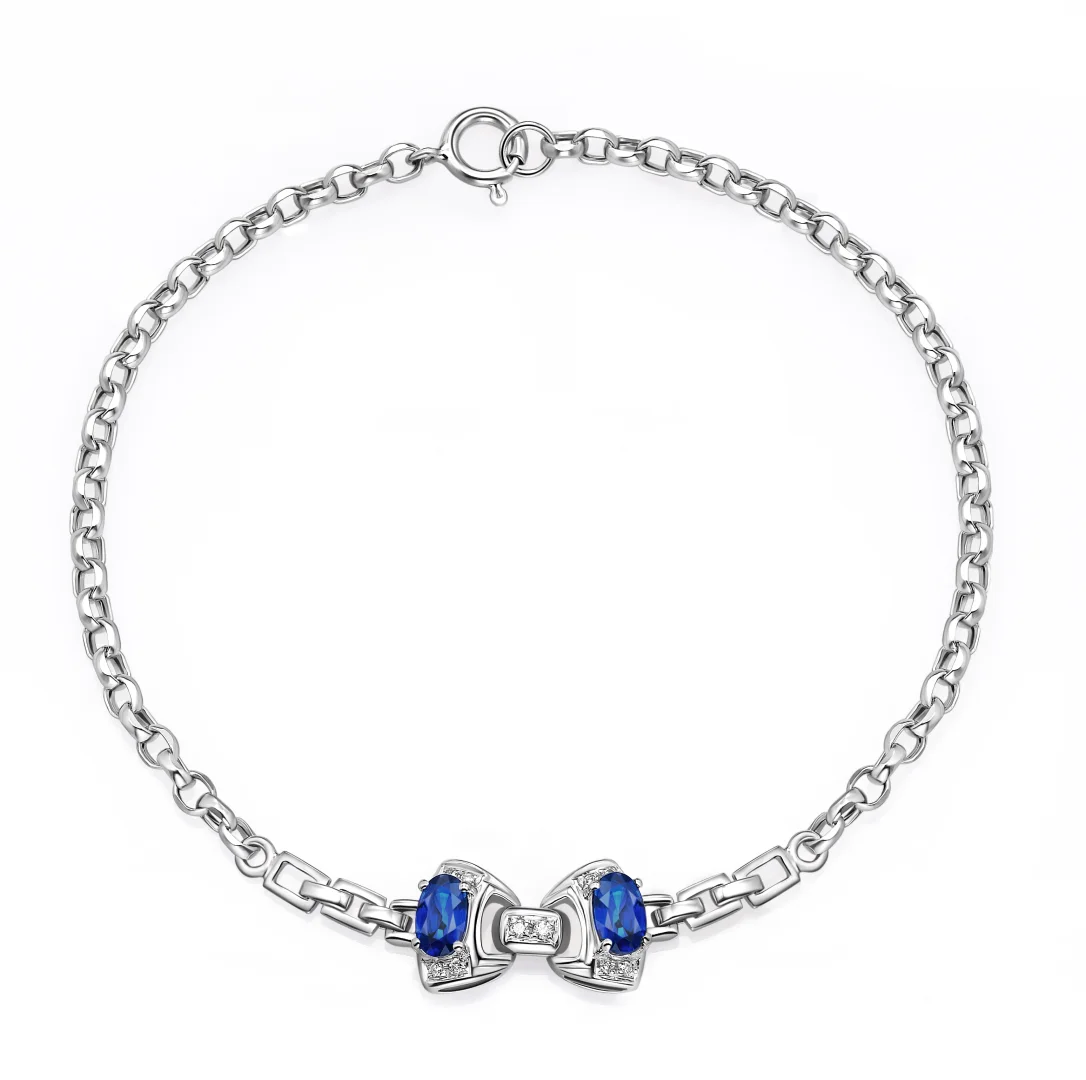 复古民族风蓝宝石蝴蝶结银饰手链女士百搭高级感链条手链