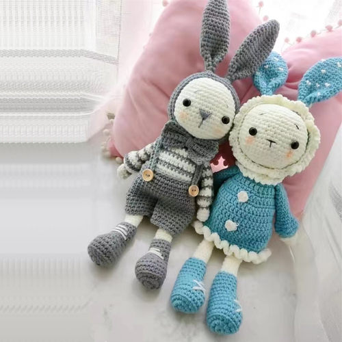 手工diy长耳朵情侣兔毛线材料包