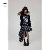 性感摇滚露肩松弛上衣复古黑暗落肩长袖 现货BAK原创设计 美式 T恤