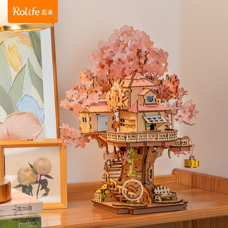 rolife若来新品樱梦书屋diy小屋拼装模型立体玩具木质积木玩具