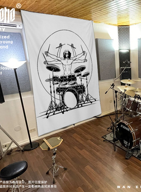 欧美摇滚DJ架子鼓 爵士鼓军鼓音乐节排练室背景布墙布挂布大尺寸