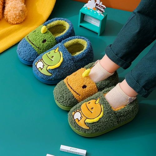Детские утепленные туфли подходит для мужчин и женщин, нескользящий мультяшный милый динозавр, тапочки, мягкая подошва