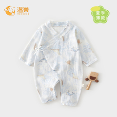 婴儿衣服夏季薄款连体衣纯棉纱布宝宝夏装长袖夏日空调服夏天睡衣