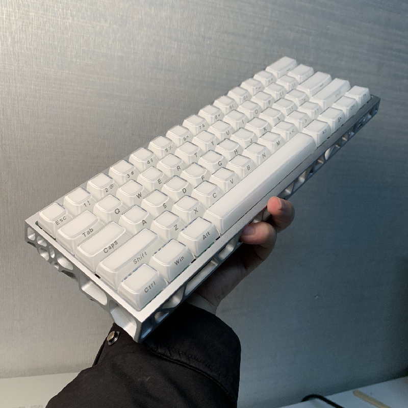 wooting60he+满改磁轴成品客制化改装键盘果冻键帽白色镂空外壳