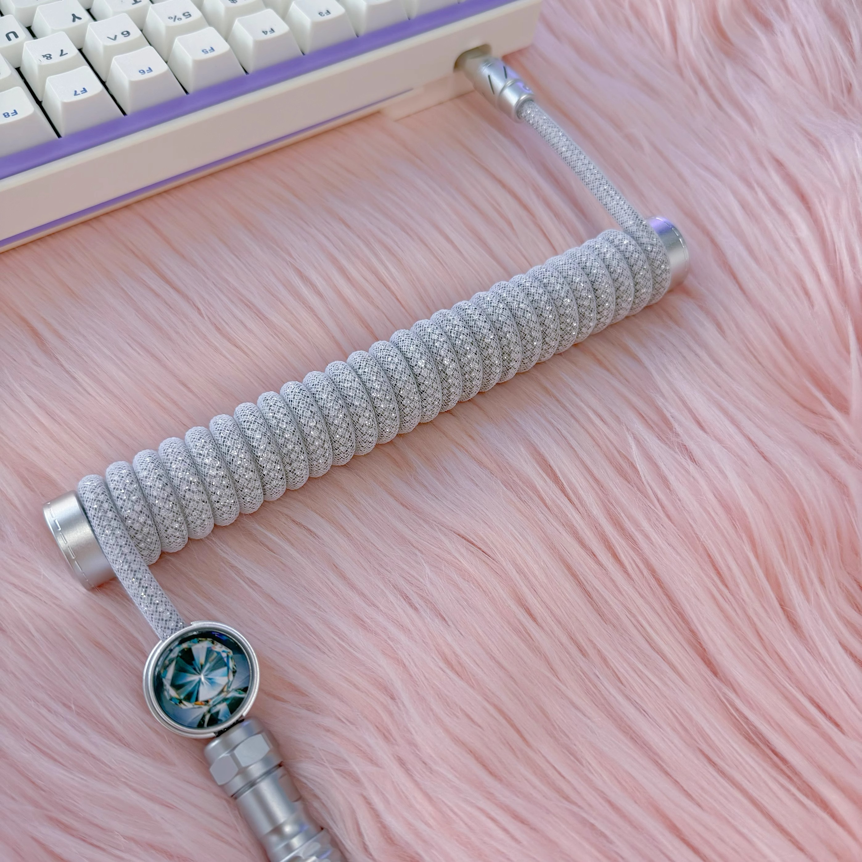 winshop水晶钻石机械键盘航插线螺旋线数据线桌搭电竞线wooting