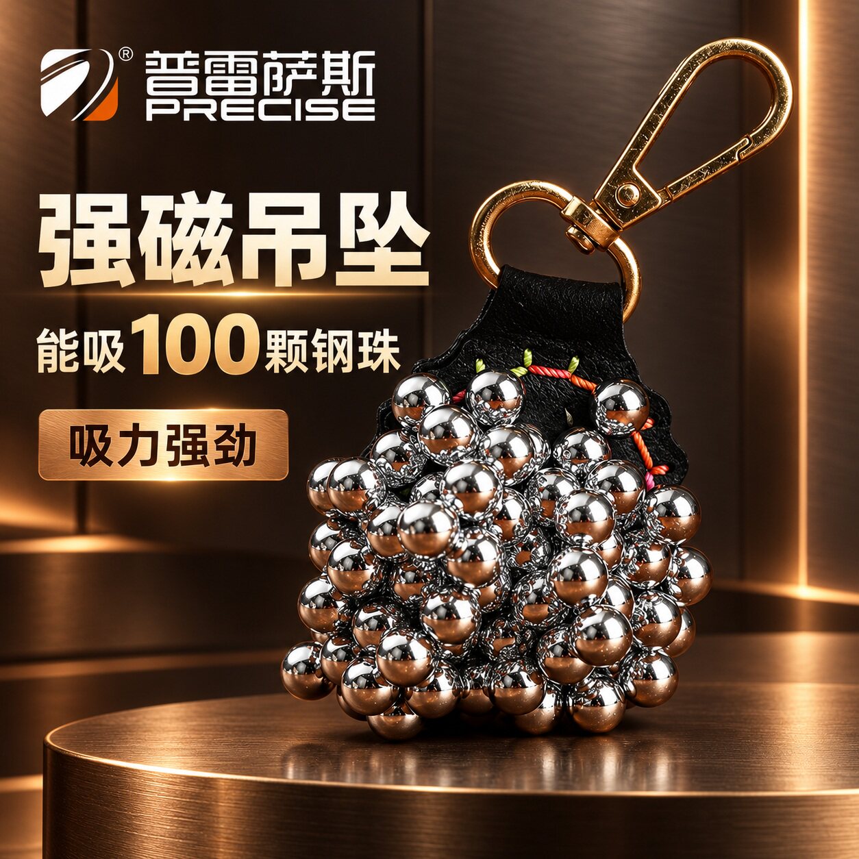普雷萨斯 弹弓强磁吊坠挂件吸钢珠超强力磁铁弹工钢球挂坠钥匙扣