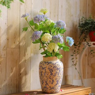 饰摆件 handsome青花瓷花瓶高级感复古手绘陶瓷花器客厅插花玄关装