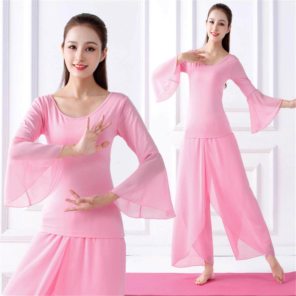 奈斯瑜舞韵瑜伽服荷叶阔腿纱裤雪纺喇叭袖显瘦舞蹈团体表演服
