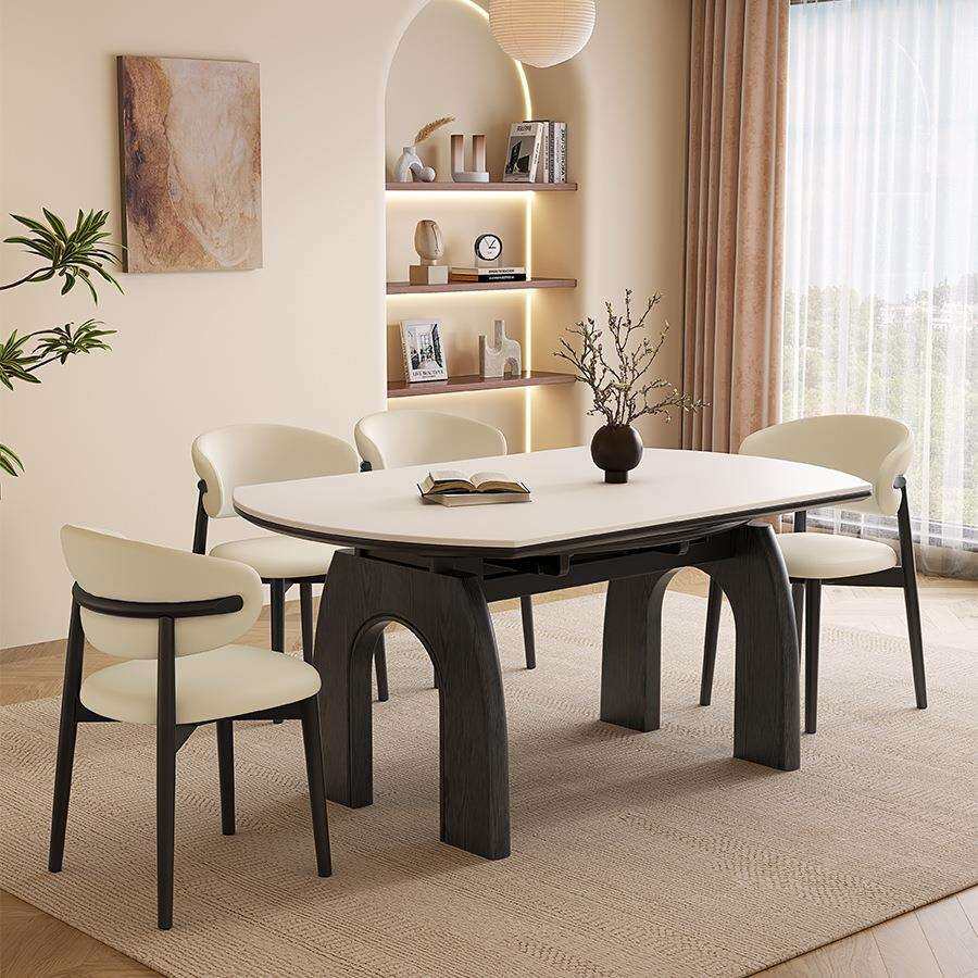岩板餐桌椅组合实木小户型2026新款家用现代简约伸缩可变圆形饭桌