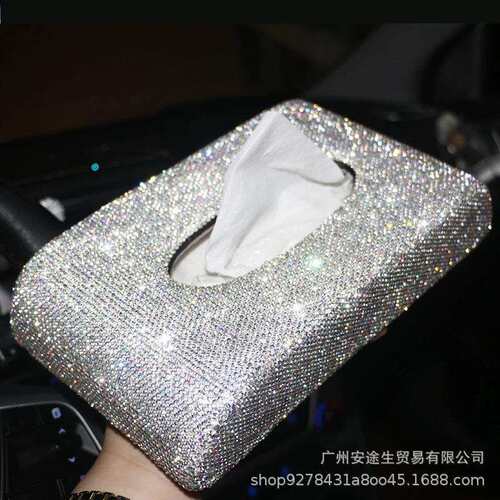 汽车镶钻纸巾盒座式创意汽车扶手箱抽纸盒车载车用满钻纸巾盒个性
