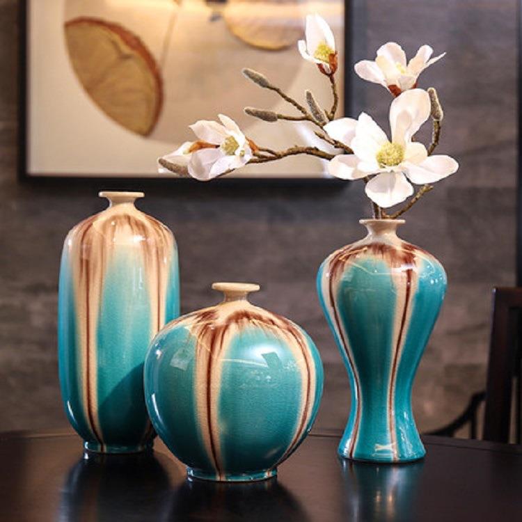 陶瓷器仿古青花瓷官窑裂纹釉窑变花瓶家居装饰工艺品客厅手工