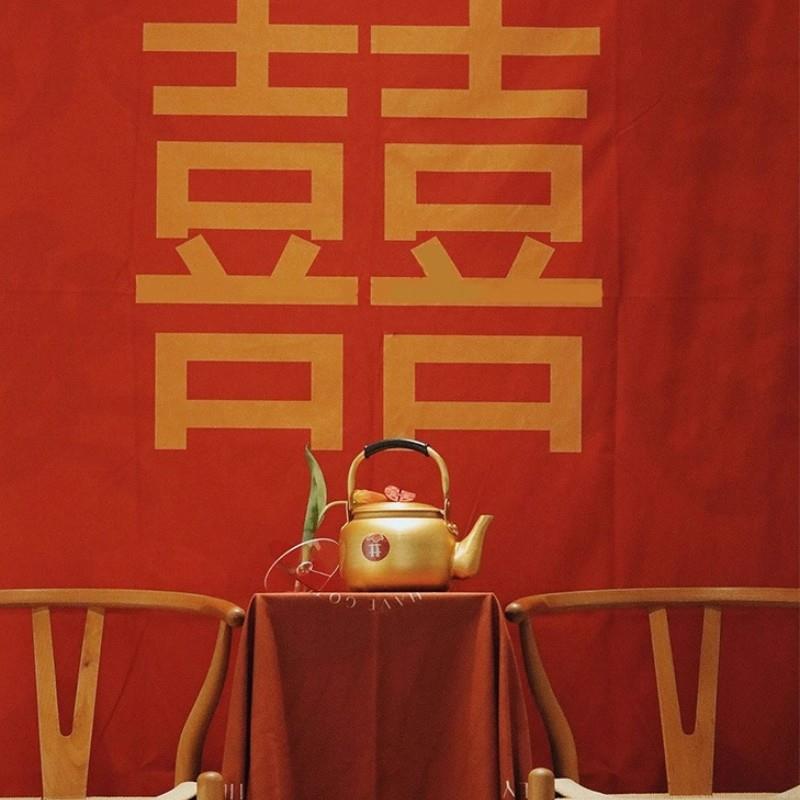 婚房布置装饰挂布条幅喜字敬茶晨拍订婚背景中式婚礼婚照写真画布图片