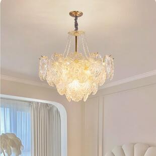 水晶玻璃餐厅灯高级感奶油风大厅吊灯法式吊灯客厅轻奢护眼灯具
