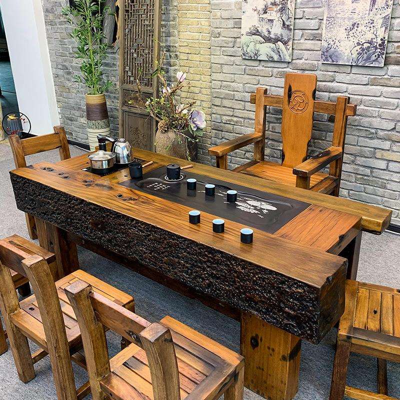 老船木茶桌椅组合实木中式功夫泡茶台茶艺桌沉船木龙骨户外茶几