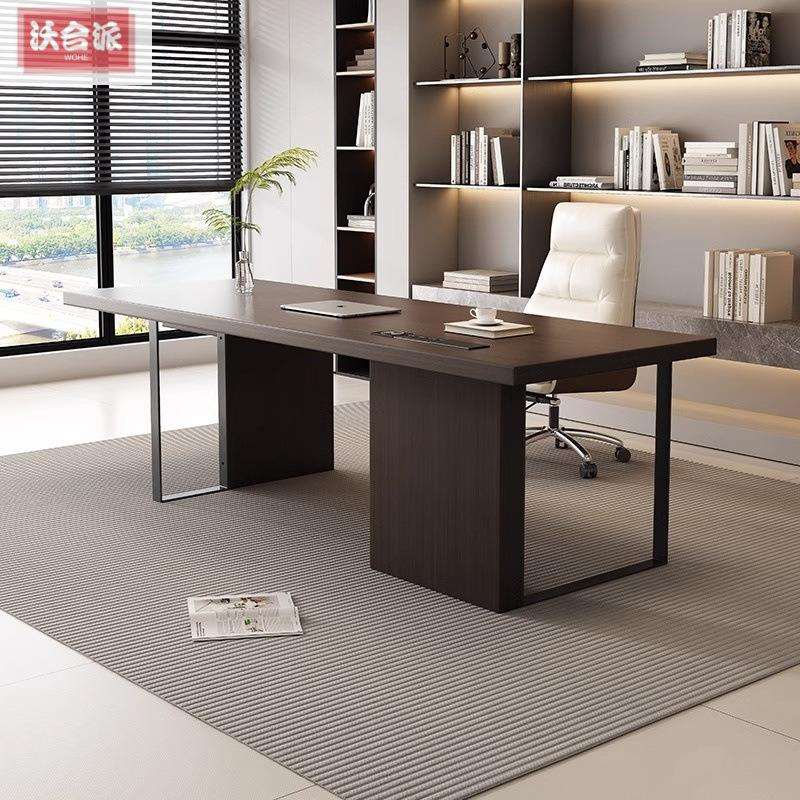 现代简约家用烟熏木书桌意式轻奢高级感办公桌书房写字台电脑桌