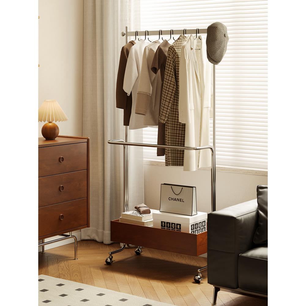 中古衣帽架落地卧室家用简易实木可移动次净风客厅挂衣架收纳法式