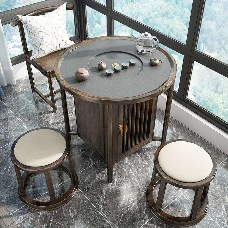阳台茶桌椅组合实木小型茶桌客厅家用小茶台圆形小茶桌可移动茶车