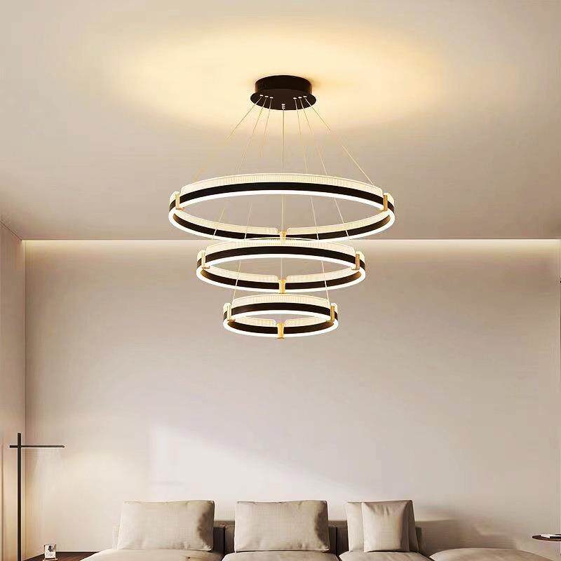 客厅灯餐厅卧室现代简约经典圈圈灯设计感铝材轻奢可调节品质吊灯