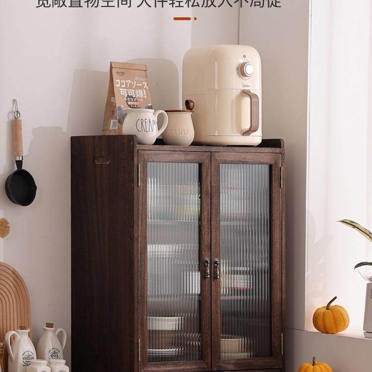 厨房碗柜家用实木储物柜收纳柜简约餐边柜小户型玻璃茶水柜可挂L&