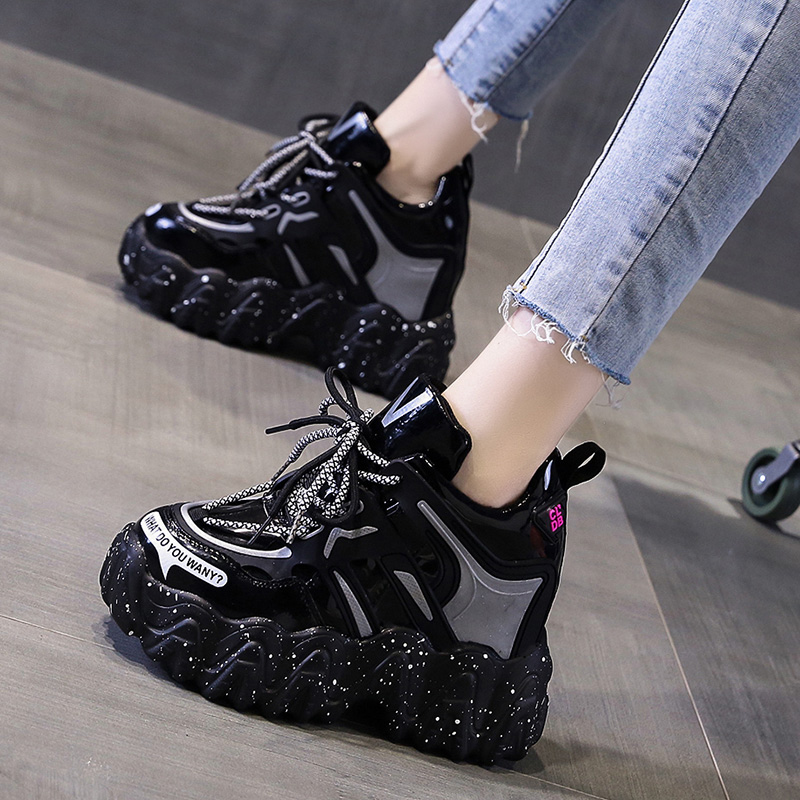 黑色老爹鞋鞋女2021松糕内增高