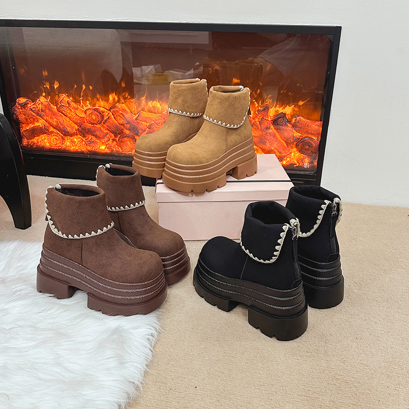 小个子美拉德短靴女2026新款秋冬加绒厚底真皮高跟靴子女款马丁靴