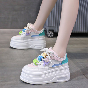 小白鞋女款厚底2025春季新款百搭配裙子松糕鞋8cm增高休闲板鞋潮