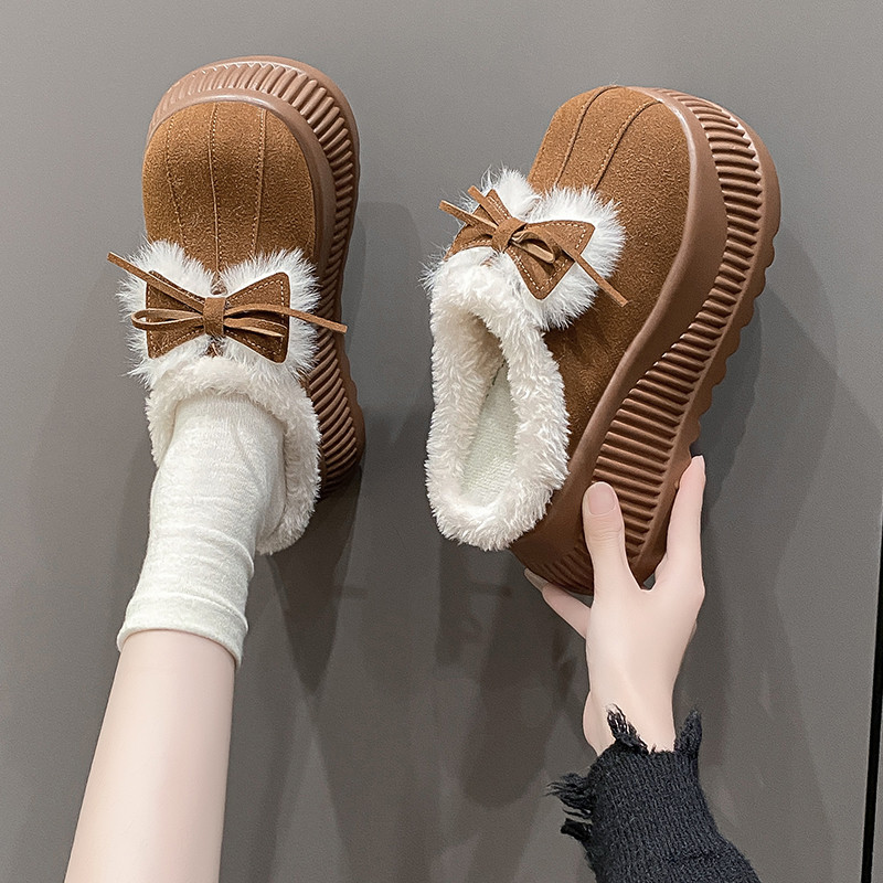 包头勃肯拖鞋女2026冬季新款加绒保暖磨砂毛毛鞋10cm厚底增高女鞋