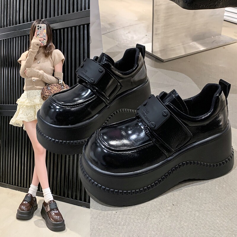 真皮松糕厚底小皮鞋女春秋2026新款小个子超高乐福鞋8cm增高单鞋