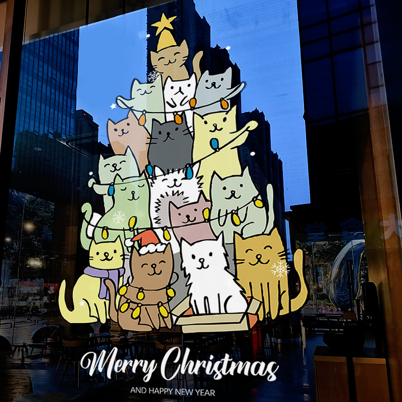 圣诞节装饰布置玻璃门贴纸