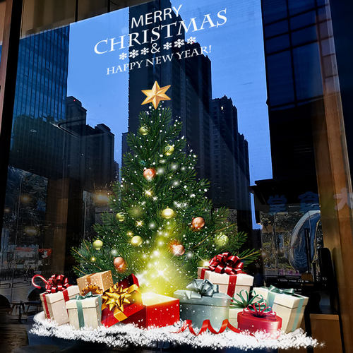 圣诞节装饰布置静电贴玻璃门贴纸