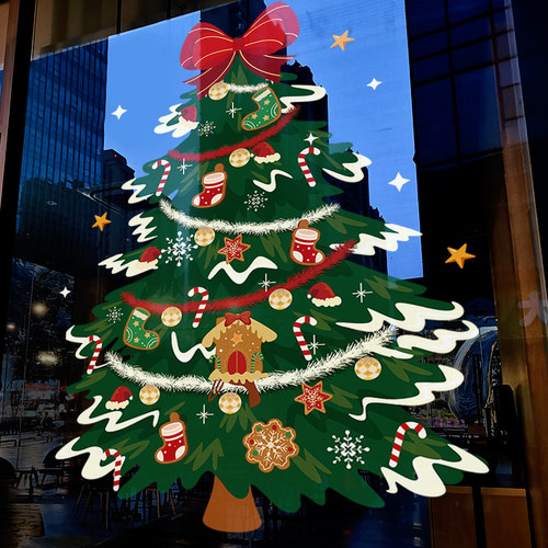 圣诞节装饰氛围布置玻璃门贴纸