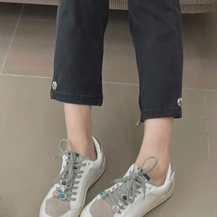 女小个子梨型身材显瘦 秋冬九分开叉烟管裤 高腰牛仔裤 女2025年新款