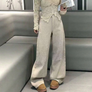 女宽松时尚 高腰显瘦直筒裤 显高 女2026年早春新款 爆闪烫钻牛仔裤