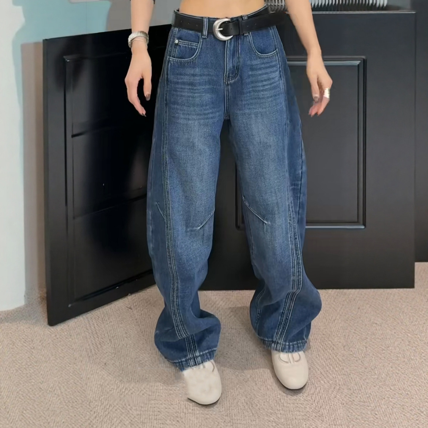 一体绒牛仔裤女2025秋冬季新款高腰显瘦窄版直筒弯刀裤厚款百搭,女装/女士精品,牛仔裤,淘宝优惠券,粉丝福利购,淘宝优惠卷