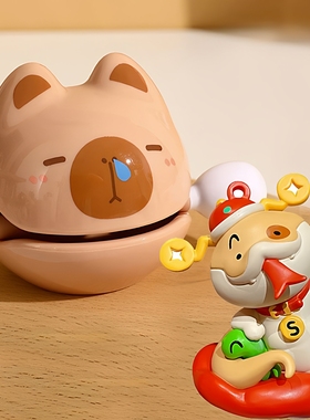 卡皮巴拉木鱼小狗蛇点点招财纳福办公室桌面摆件蛇年吉祥物装饰品