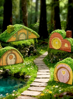 玩具卡通可爱苔藓小屋房子园艺盆栽造景车内装饰品配件桌面摆件