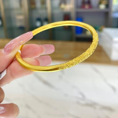 古法金包银卷草纹手镯女唐草纹实心素圈镯子篆刻祥云手环女友礼物