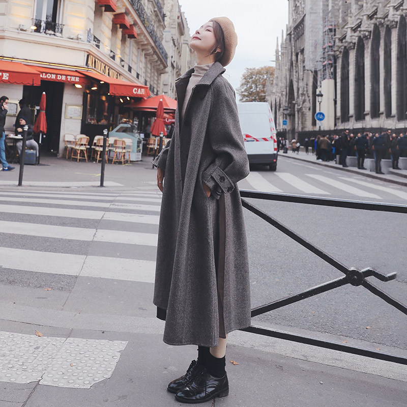 赫本风毛呢外套女中长款双面羊绒小个子2020新款宽松呢子大衣妮子
