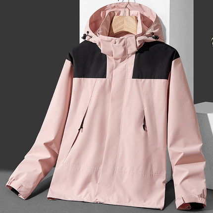 北系新款春秋户外男女登山服外套连帽冲锋衣 防风宽松版情侣装